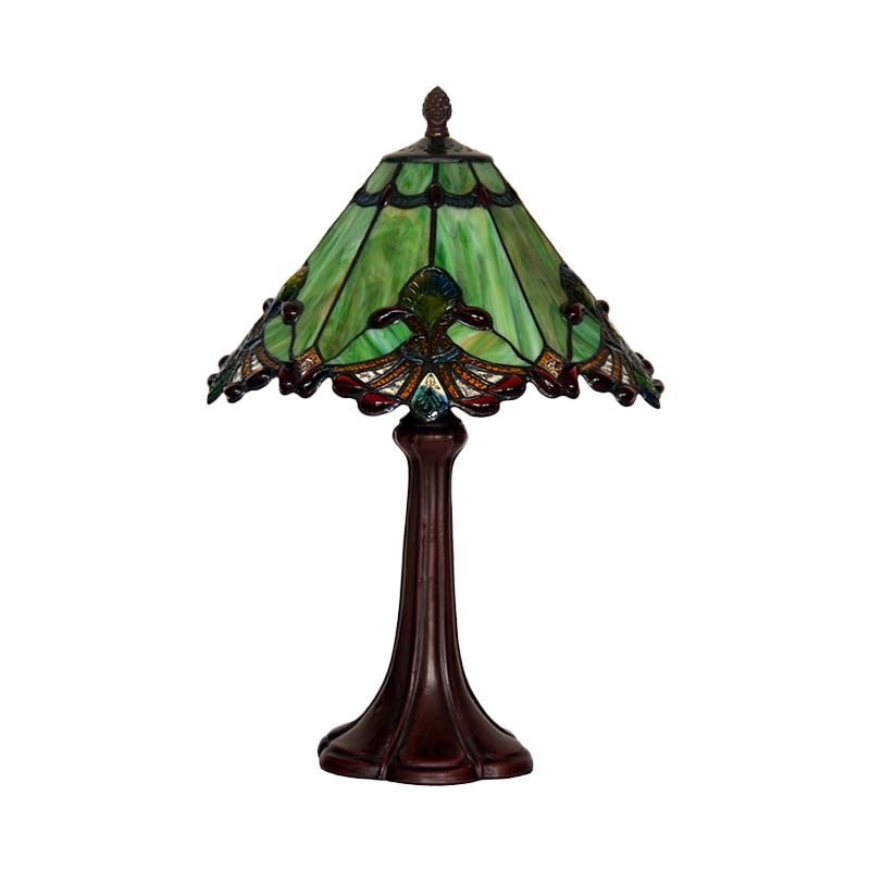 Green Glass Pyramidal Night Light Craftsman Single Coffee Table Lamp with Jewels