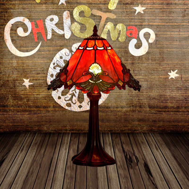 Hand-Cut Stained Glass Coffee Night Lamp Squared Pyramid 1 Bulb Tiffany Table Lighting