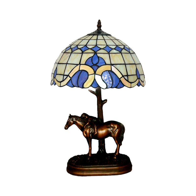 Lampada da tavolo per bambini che trasporta cavalli in resina Lampada da notte per caffè a 1 testa in stile Tiffany con paralume in vetro colorato a griglia