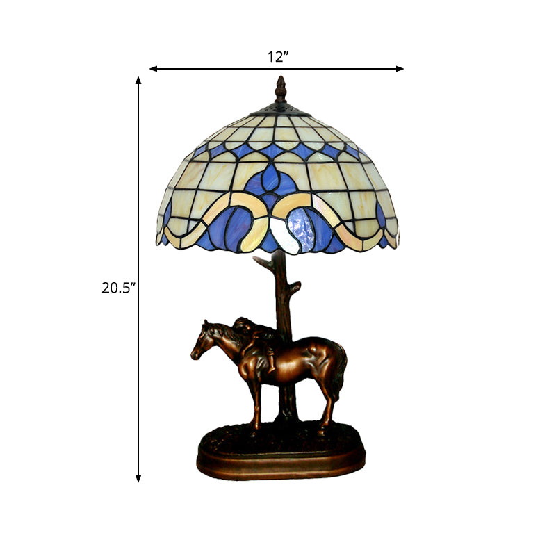 Lampada da tavolo per bambini che trasporta cavalli in resina Lampada da notte per caffè a 1 testa in stile Tiffany con paralume in vetro colorato a griglia