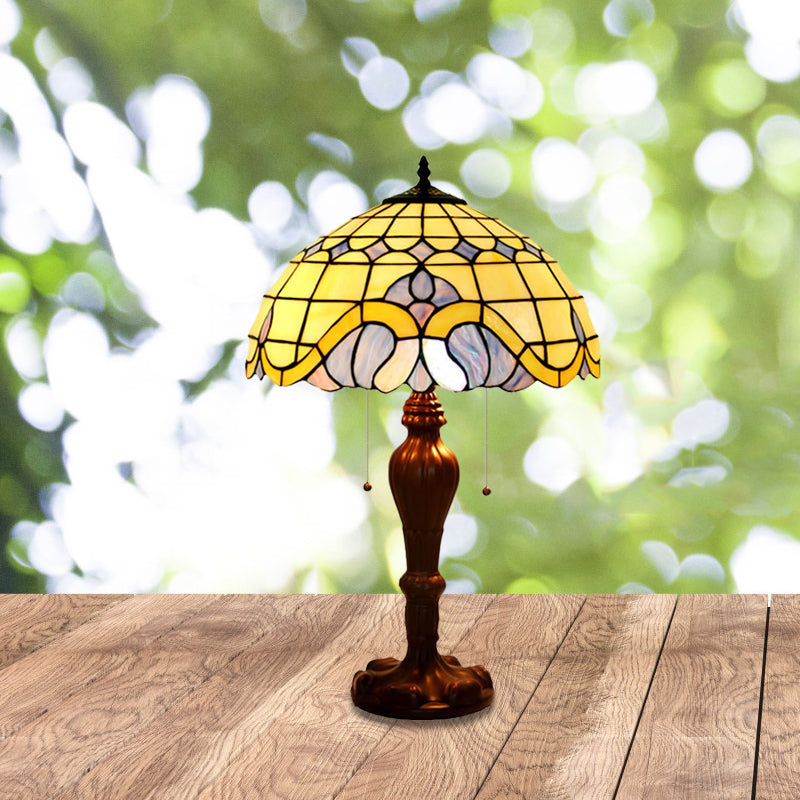 Barokke kom trekketen tafel licht 2-bulb gekleurd kunstglas nachtkastje lamp in koffie