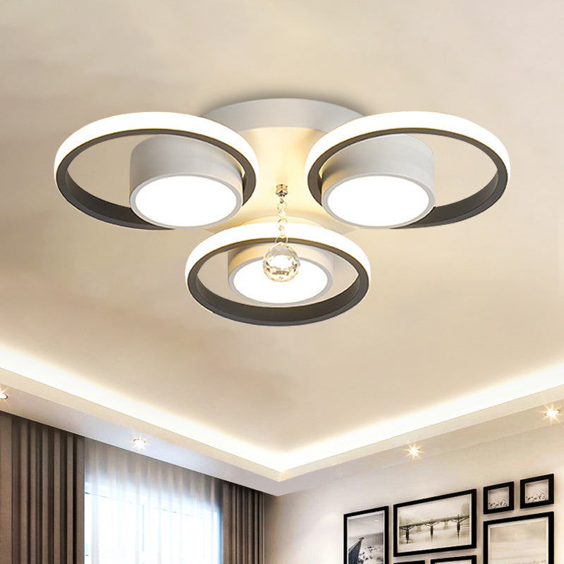 Crystal Ball Circle Ceiling Lamp Modern 3/5 Lights Bedroom Flush Mount in Black and White