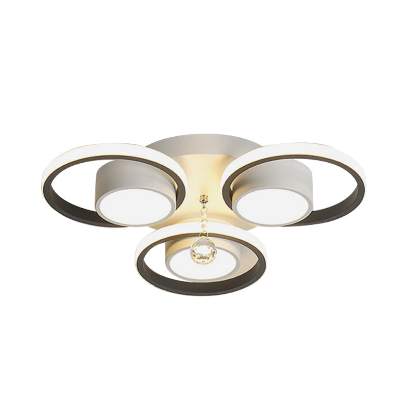 Crystal Ball Circle Ceiling Lamp Modern 3/5 Lights Bedroom Flush Mount in Black and White