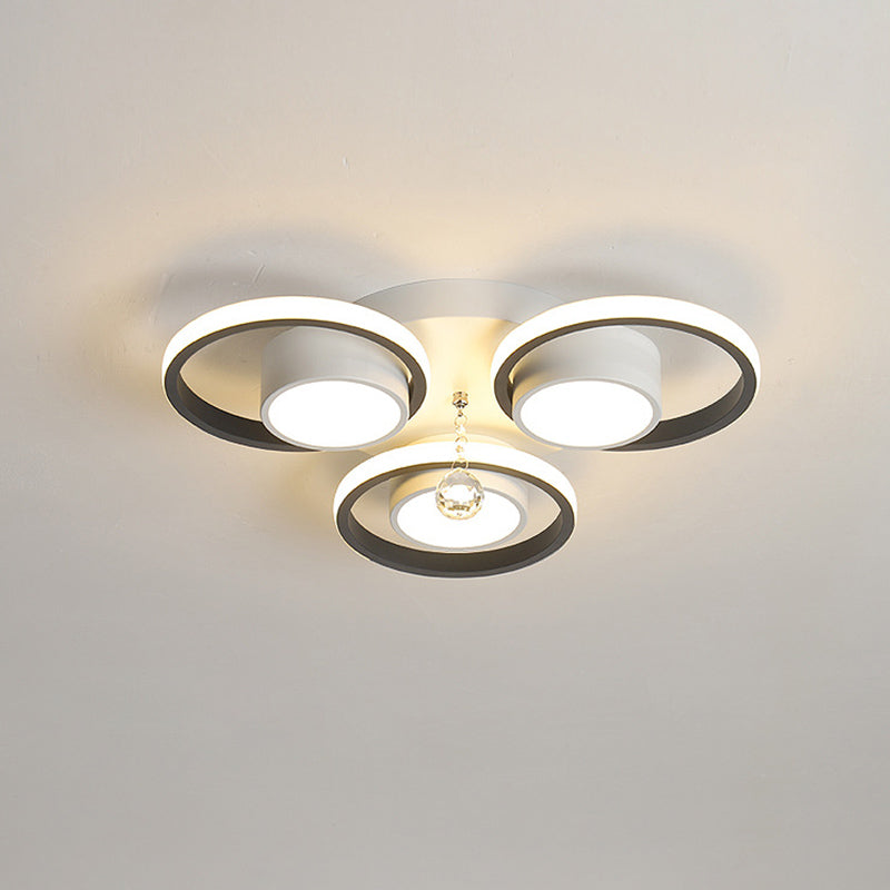 Crystal Ball Circle Ceiling Lamp Modern 3/5 Lights Bedroom Flush Mount in Black and White