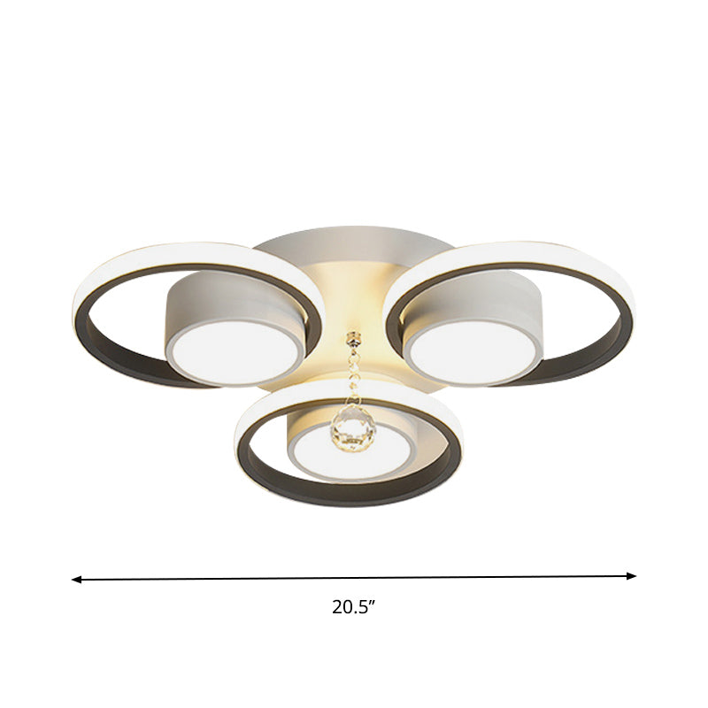 Crystal Ball Circle Ceiling Lamp Modern 3/5 Lights Bedroom Flush Mount in Black and White