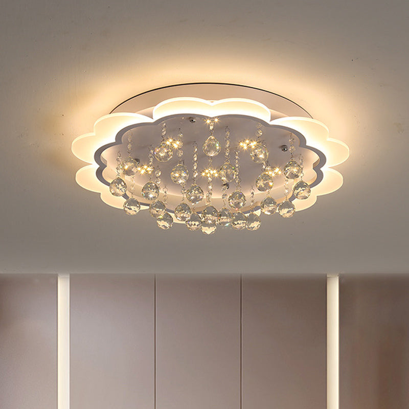 Simple Bloom Flush Ceiling Light LED Acrylic Flush Mount Lamp in White with Crystal Ball, 22"/25.5" W