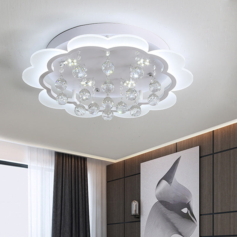 Simple Bloom Flush Ceiling Light LED Acrylic Flush Mount Lamp in White with Crystal Ball, 22"/25.5" W