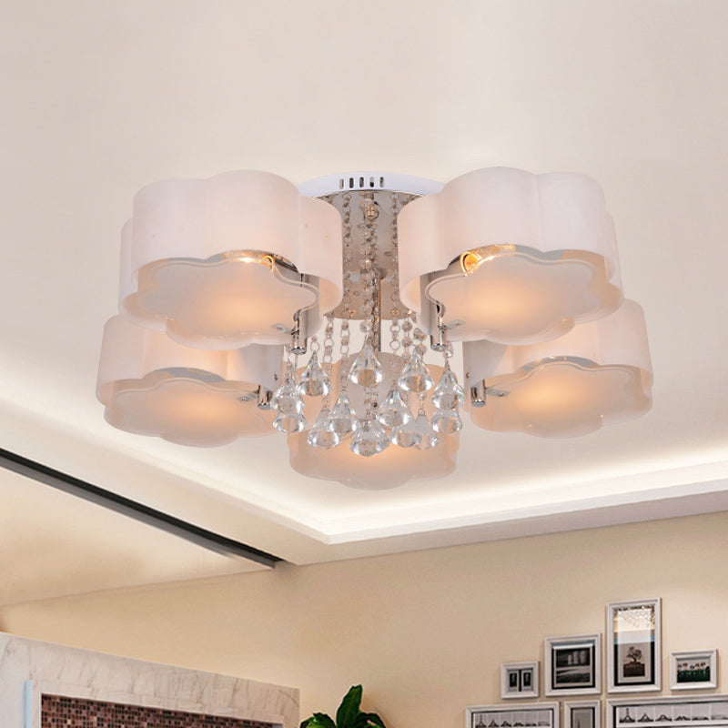 5 Heads Acrylic Ceiling Light Simple Chrome Plum Blossom Bedroom Flushmount with Crystal Drop