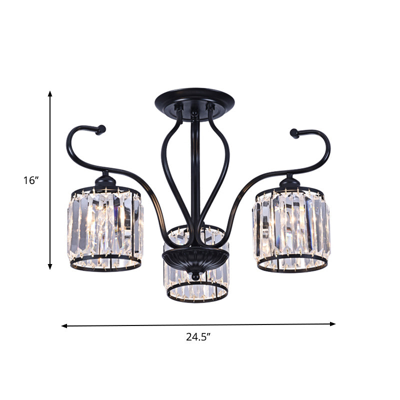 Iluminación de semi monte de cristal cilíndrico 3/6 luces de la sala de estar luz de techo en negro