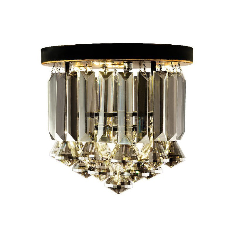Smoke Gray Crystal Round Flushmount Simple 1 Bulb Hallway Ceiling Flush Mount Light