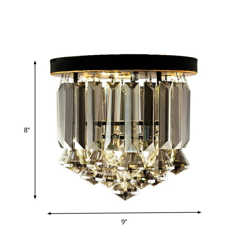 Smoke Gray Crystal Round Flushmount Simple 1 Bulb Hallway Ceiling Flush Mount Light
