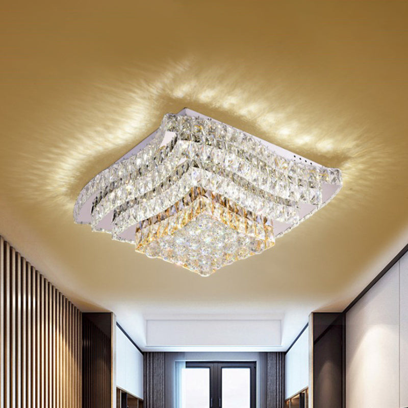 Simplicité Tiered Square Ceiling Lamp Beveled Crystal Flush Mount Light Fixture in Chrome