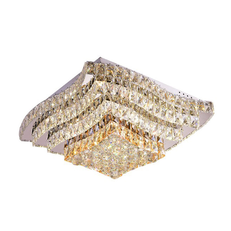 Simplicité Tiered Square Ceiling Lamp Beveled Crystal Flush Mount Light Fixture in Chrome