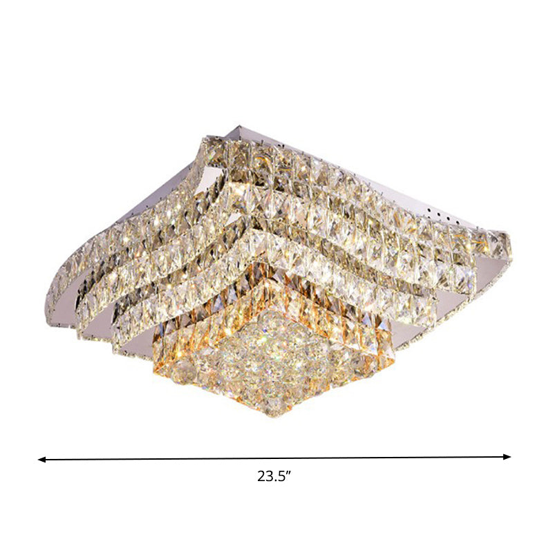 Simplicity Tiered Square Ceiling Lamp Beveled Crystal Flush Mount Light Fixture in Chrome