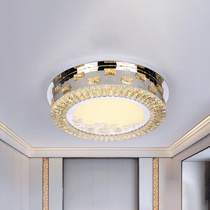 Round Bedroom Ceiling Mounted Light Simplicity Beveled Crystal LED Chrome Flush Mount Lamp