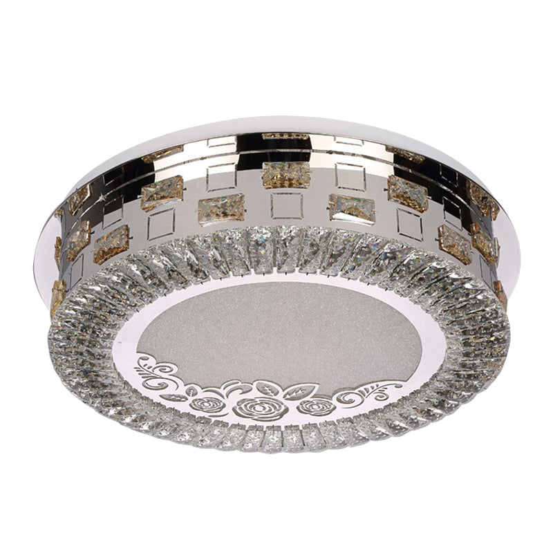 Round Bedroom Ceiling Mounted Light Simplicity Beveled Crystal LED Chrome Flush Mount Lamp