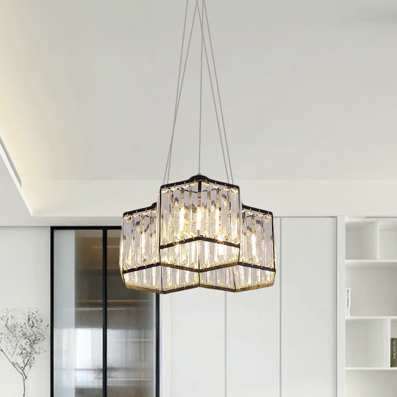 3/4 teste lampadario a soffitto semplice esagono clear k9 cristallo appeso a sospensione in nero