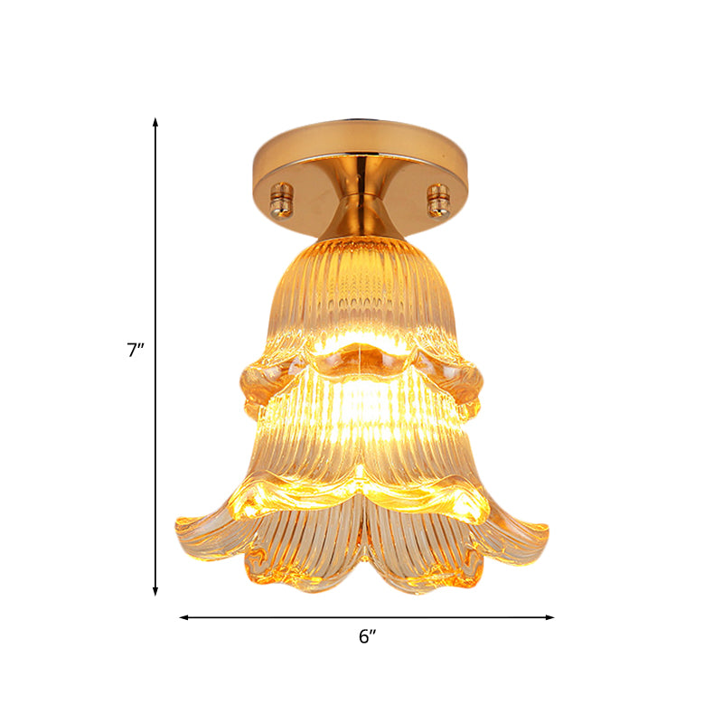 Flower Corridor Flush Mount Light Simple Amber Crystal 1 Bulb Gold Ceiling Mounted Fixture