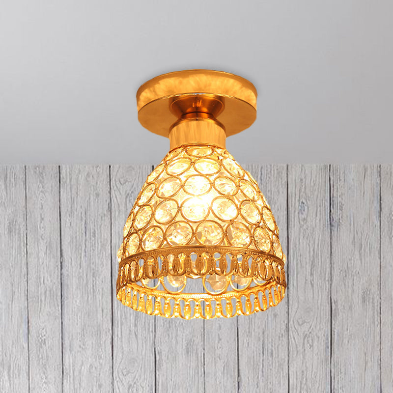 Globe/Cone Crystal Ceiling Flush Modern Single Head Hallway Flush Mount Lighting Fixture in Gold
