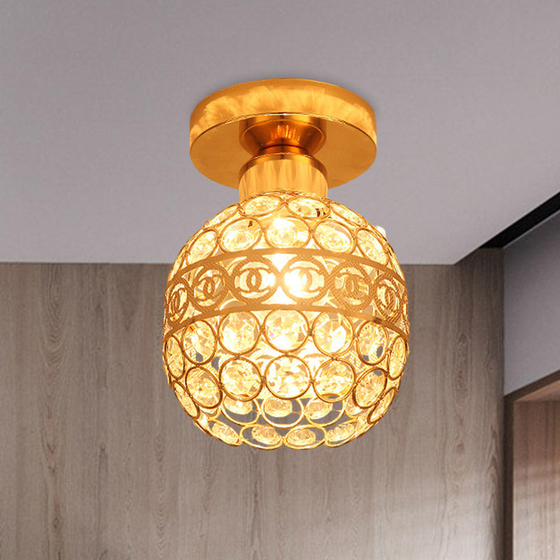 Globe/Cone Crystal Ceiling Flush Modern Single Head Hallway Flush Mount Lighting Fixture in Gold