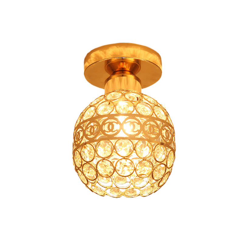 Globe/Cone Crystal Ceiling Flush Modern Single Head Hallway Flush Mount Lighting Fixture in Gold