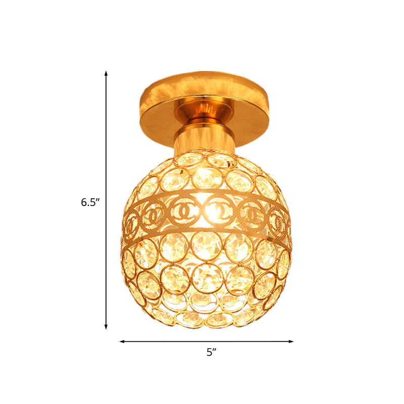 Globe/Cone Crystal Ceiling Flush Modern Single Head Hallway Flush Mount Lighting Fixture in Gold