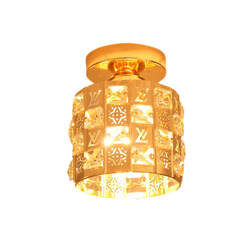 Zeitgenössische Säule Deckenlampe 1-Licht Hand Cut Crystal Flush Mount Spotlight in Gold