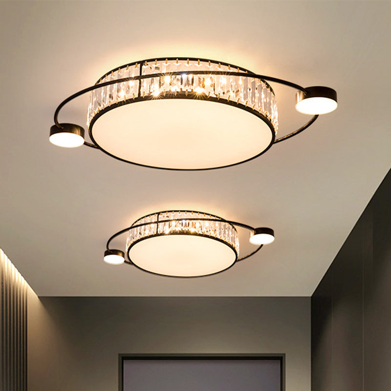 26 "/31.5" W K9 Crystal Black Flush Light Drum LED Modern Flush Mount Lighting Halterung für Schlafzimmer