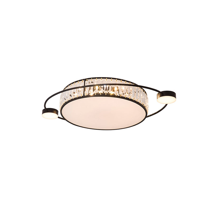 26 "/31.5" W K9 Crystal Black Flush Light Drum LED Modern Flush Mount Lighting Halterung für Schlafzimmer