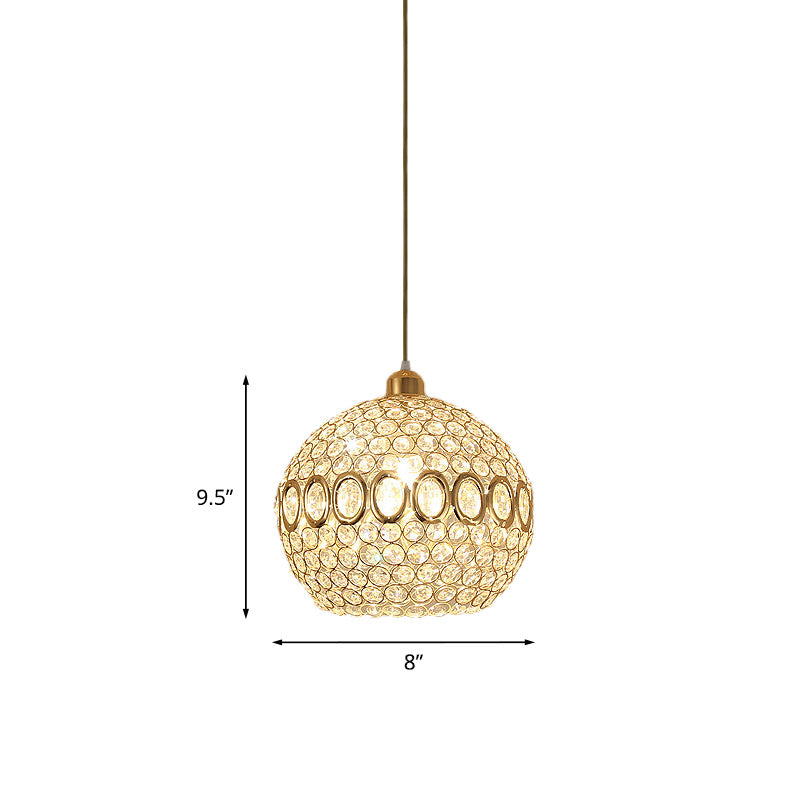 Insert Crystal Gold Pendant Light Spherical Single Bulb Simple Suspended Light Fixture for Bedroom