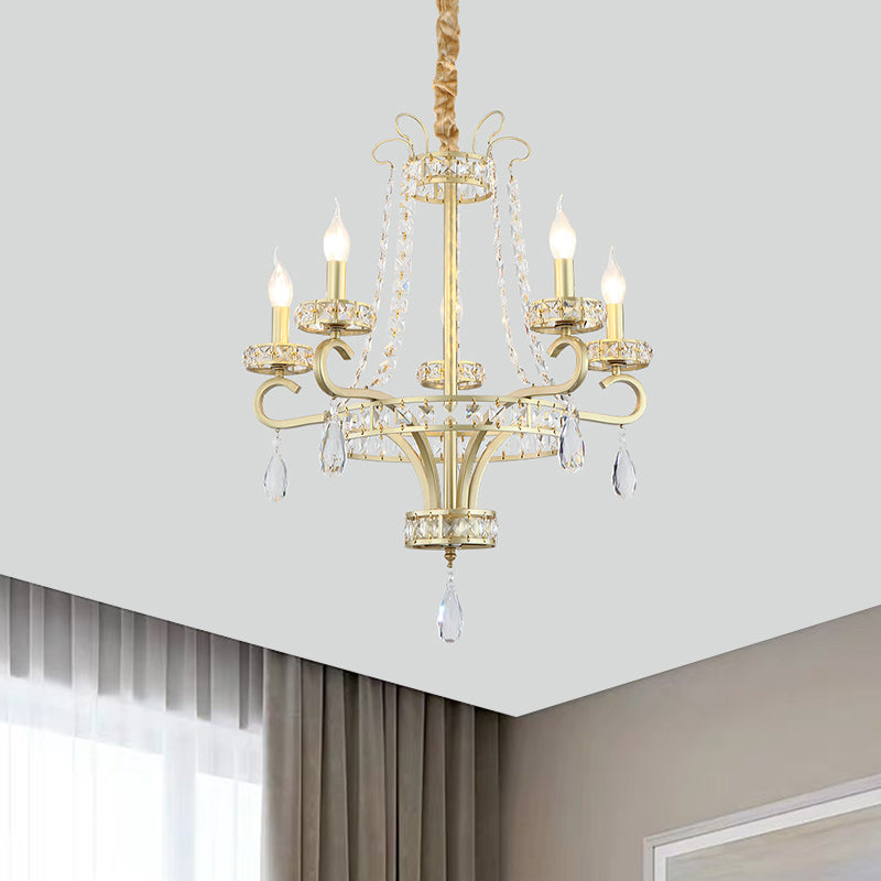 5/8 Bulbs Candle Chandelier Lamp Rustic Gold Crystal Prism Pendant Light Fixture for Living Room