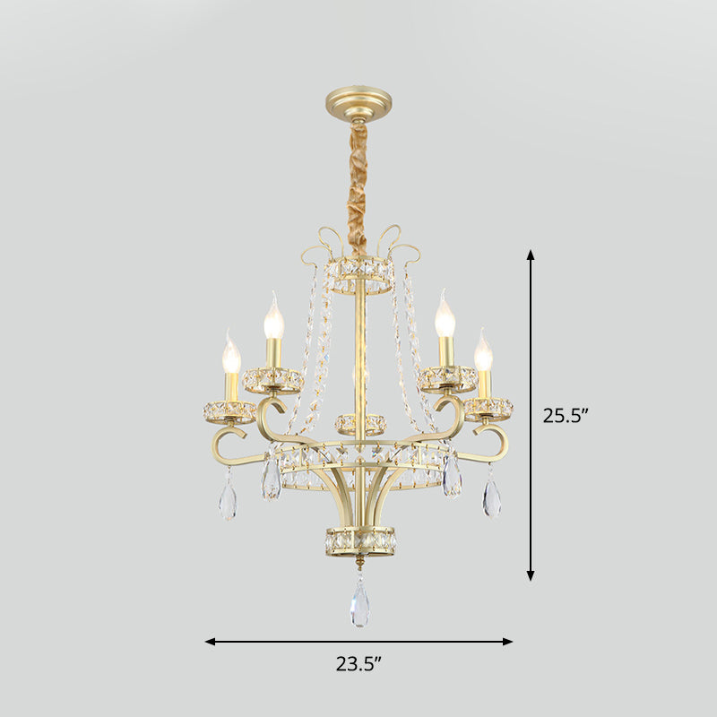 5/8 Bulbs Candle Chandelier Lamp Rustic Gold Crystal Prism Pendant Light Fixture for Living Room