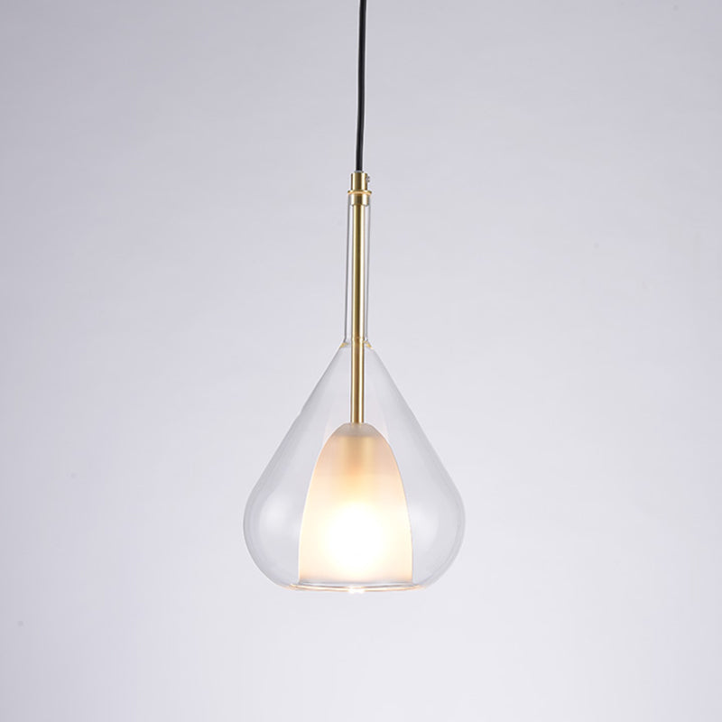 1 Light Bedroom Hanging Lighting Simple Gold Pendulum Lamp with Waterdrop Clear Glass Shade
