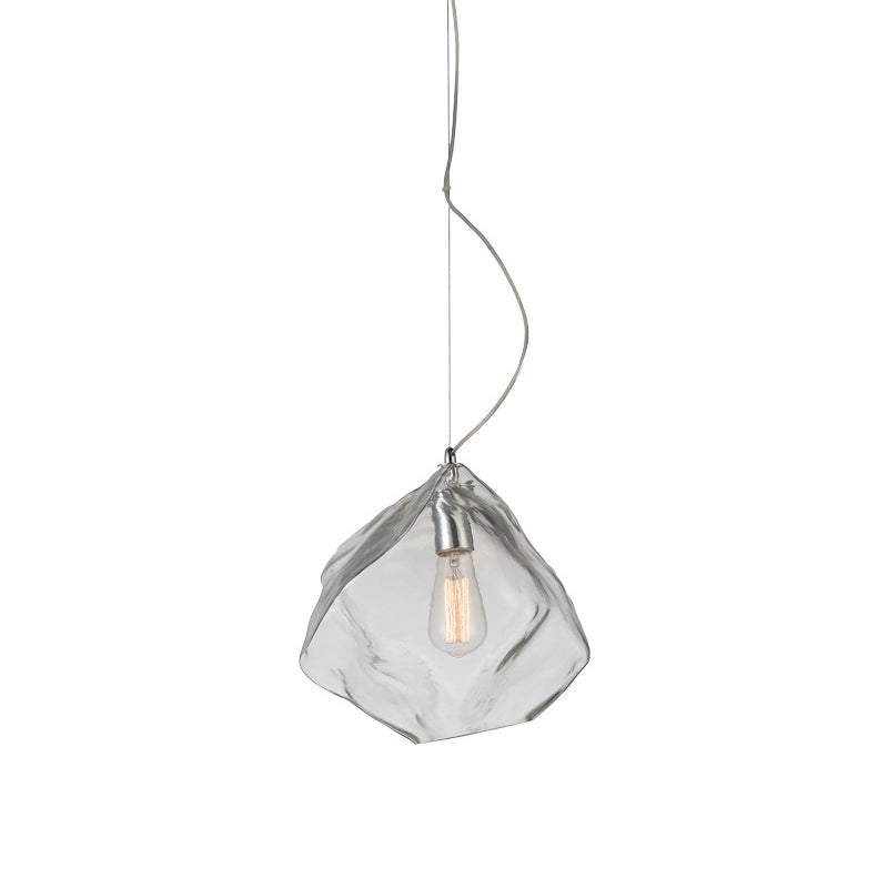 Modernist Stone Shape Suspension Light Clear Glass 1 Head Living Room Ceiling Hang Fixture
