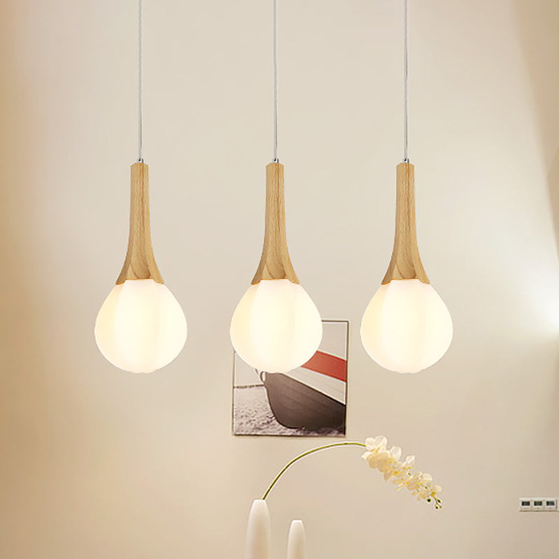 Melk wit glas prismatische traan hanger Minimalistisch 1 licht houten plafond suspensielamp