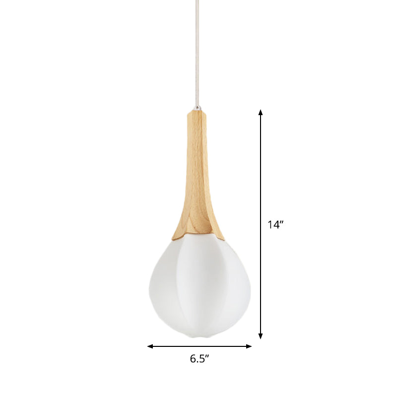 Melk wit glas prismatische traan hanger Minimalistisch 1 licht houten plafond suspensielamp