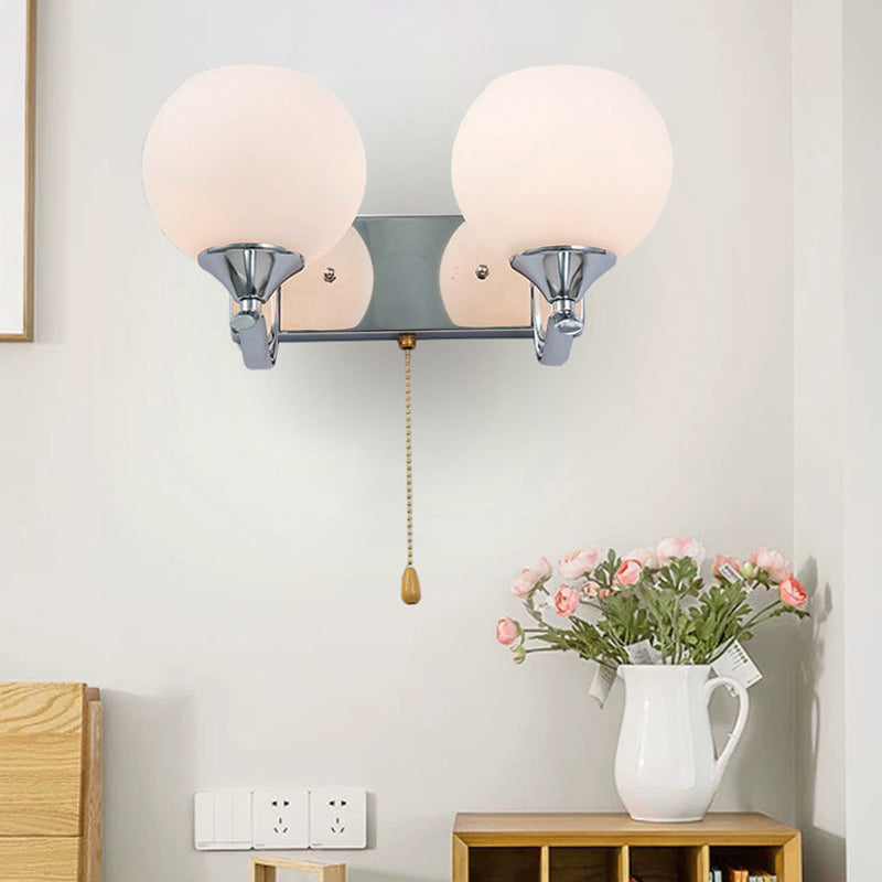 Crème glas wereldwijd wandmontage licht moderne 2-head chroom wandlamp armatuur met trekketting