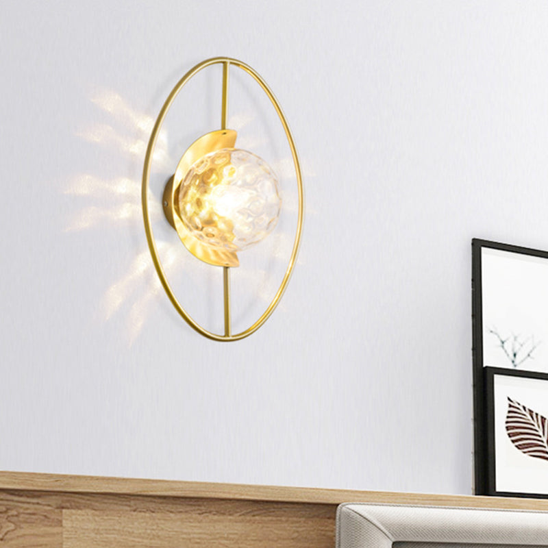Duidelijke kuiltjesglas Orb SCONCE LAMP MODERNE 1-BULB Zwart/gouden wandlamp met ringdetails met ringdetail