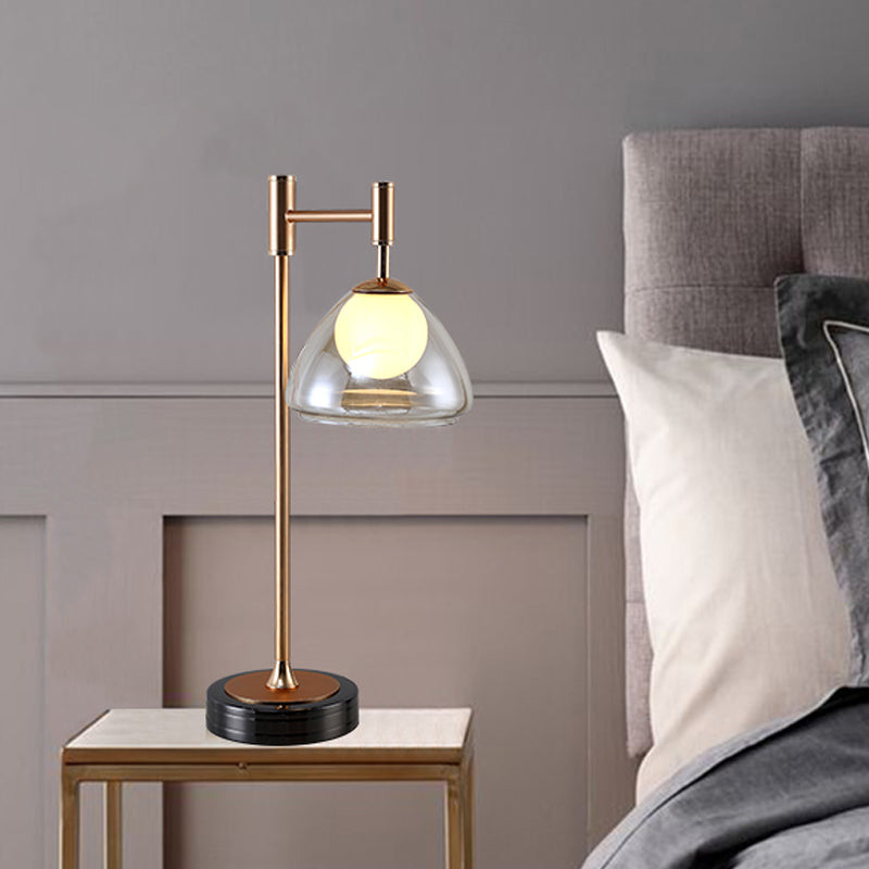 Lampada da comodino conica in ottone, lampada da comodino a LED modernista in vetro grigio fumo/cognac per comodino