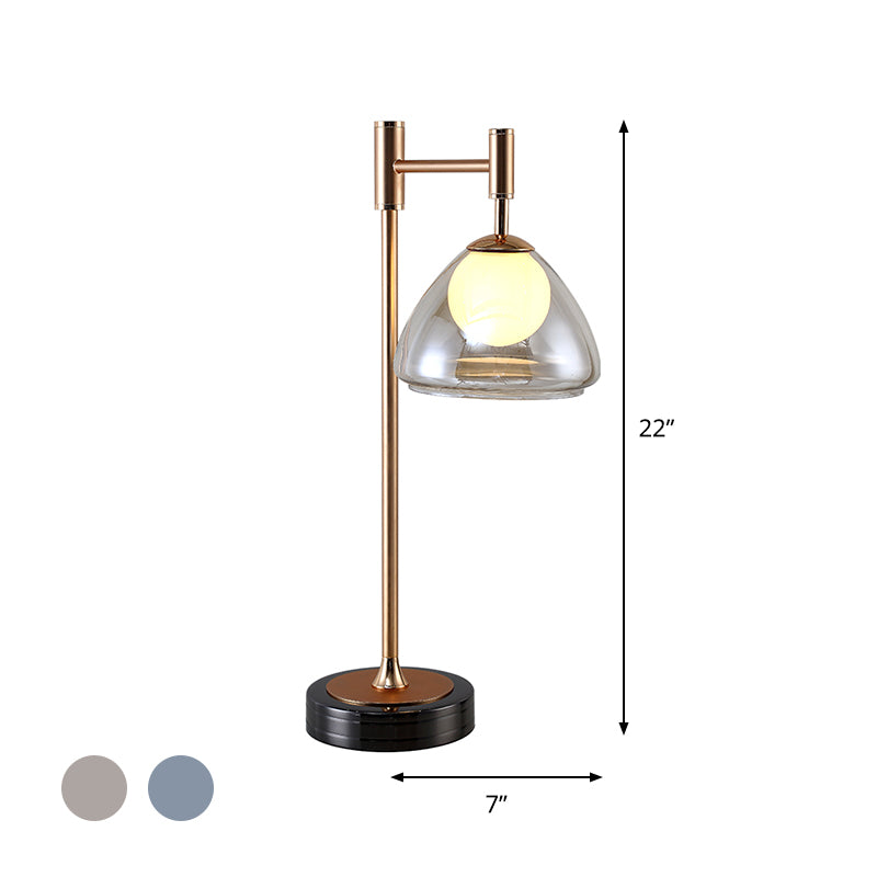 Lampada da comodino conica in ottone, lampada da comodino a LED modernista in vetro grigio fumo/cognac per comodino