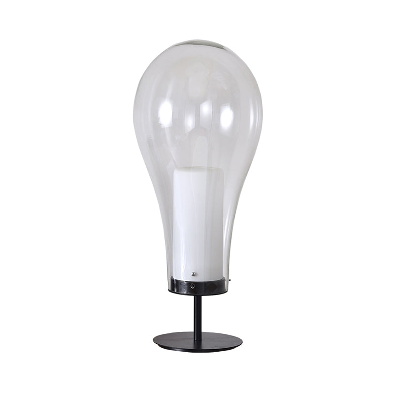 Glühbirnenform kleiner Schreibtisch Leichtes einfaches Stil klares Glas einzelner schwarzer Tischlampe für Schlafzimmer