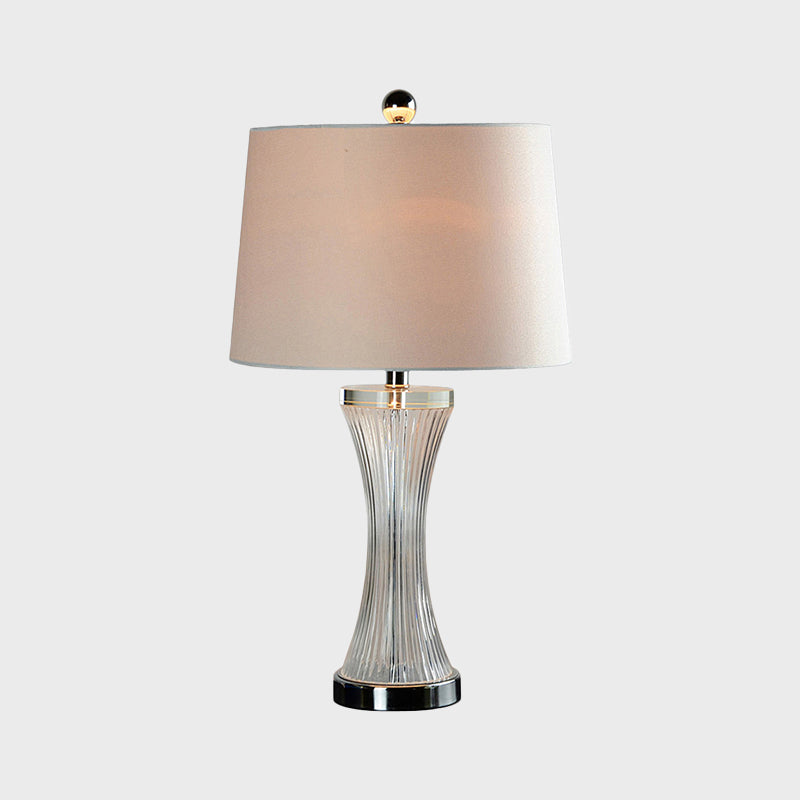 Lampada da comodino in tessuto bianco modernista con luce notturna in vetro cristallo trasparente curvo a 1 testa