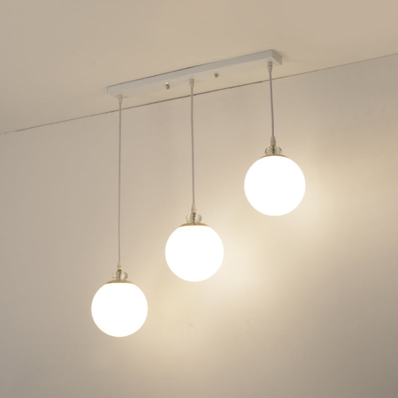 Lámpara de vidrio transparente y de ópalo de luz de 3 bombas blanca/negra con dosel lineal con dosel lineal