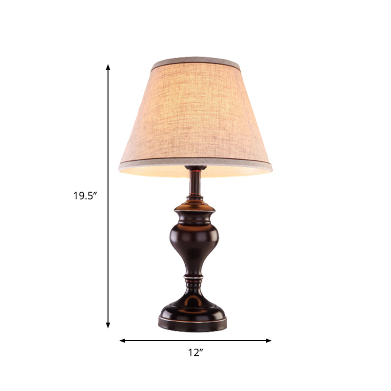 1 Bulb Fabric Night Lighting Countryside Black Finish Tapered Table Light with Urn Base