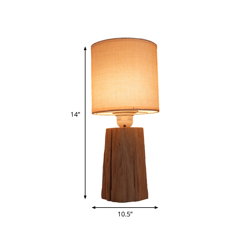 Cylinder Bedroom Night Light Classic Style Fabric 1 Light Wood Nightstand Lighting