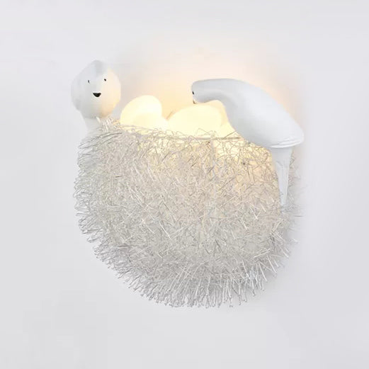 Balcony Kindergarten Nest Wall Light with Bird Decoration Resin Lovely White Sconce Light