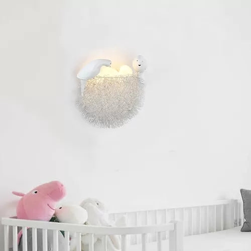 Balcony Kindergarten Nest Wall Light with Bird Decoration Resin Lovely White Sconce Light