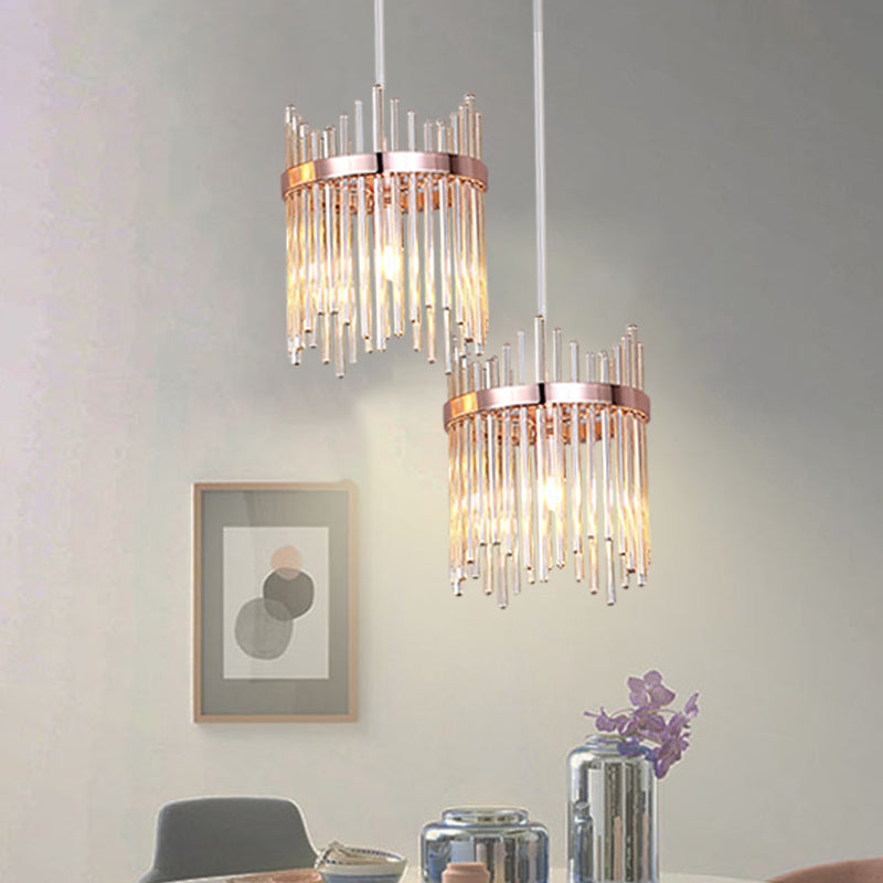 Modernism Ring Suspension Light 1 Bulb Crystal Rod Hanging Pendant Lamp in Rose Gold