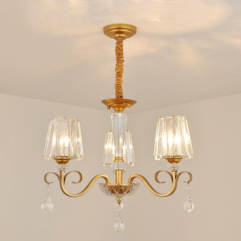 Conical Crystal Hanging Chandelier Traditional 3/6 Heads Dining Room Ceiling Light in Gold