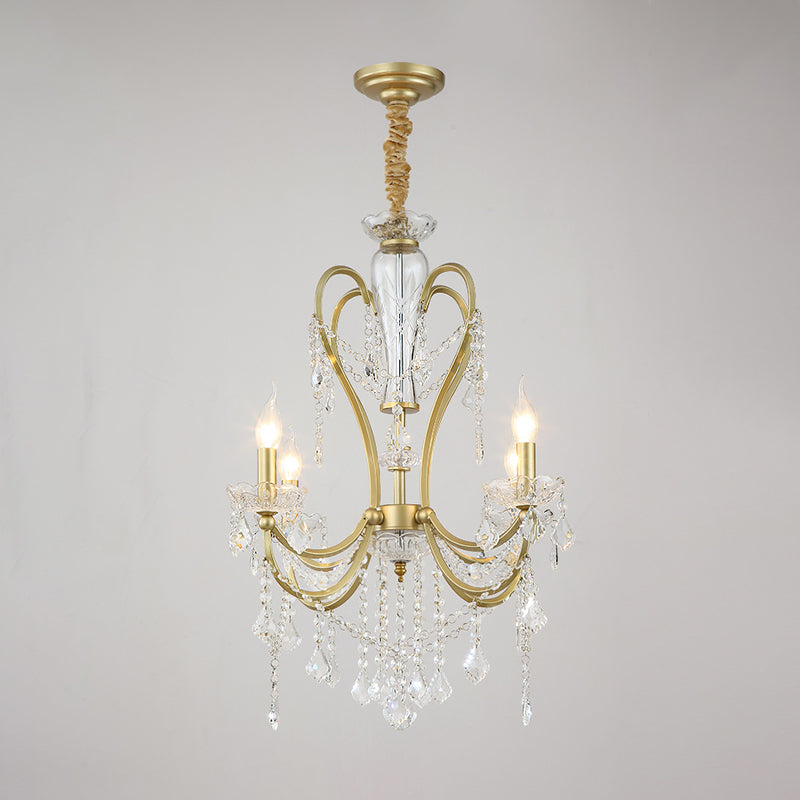 Gold Candlestick Chandelier Light Rural Beveled Crystal 4/6 Heads Bedroom Suspension Lighting